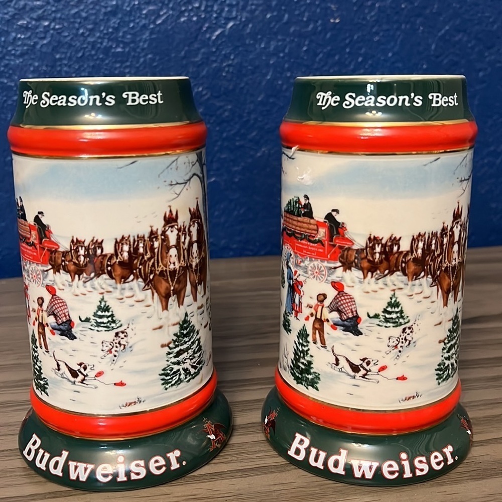 91 BUDWEISER BEER STEIN COLLECTORS SERIES PAIR